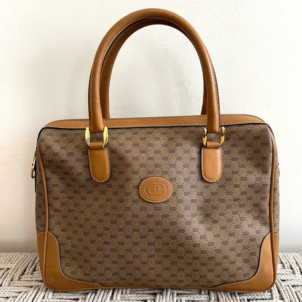 Gucci Micro GG Tan Canvas and Leather Boston Bag